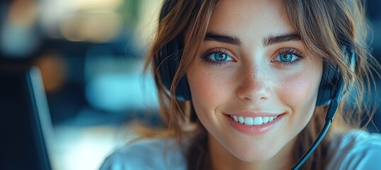 Wall Mural - Close Up Portrait of a Woman Wearing Headphones