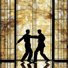 Wall Mural - there are two men that are standing in front of a window