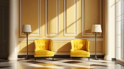 Canvas Print - Elegant Interior Design with Yellow Armchairs