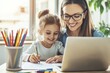 © Zaleman - Work-at-home freelancer with her little daughter at a laptop.