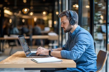 Aufkleber - Working on a laptop in an open office space is a businessman in shirt wearing a shirt.