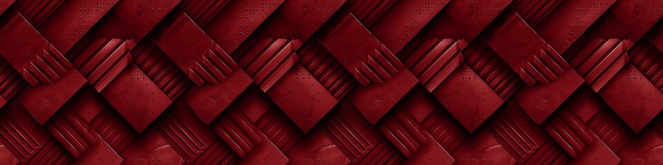Poster - Abstract texture dark red background banner panorama long with 3d overlapping layers geometric gradient shapes for website, business, print design template paper illustration, seamless pattern