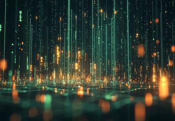 Aufkleber - Geometric Abstract Grid Background, Floating Binary Codes Screen, Background for UI - User Interface Grid Lines