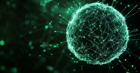 Leinwandbilder - Abstract technology green sphere background with lines and dots, particles. Blend mode 4K, FUI element. Geometric background with abstract molecules.