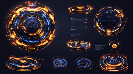 Fototapete - A set of SciFi Modern User Interface Elements. A UI / HUD design for a game background. Technology background. Digital data. Stocks.