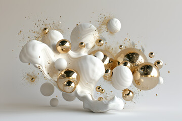 Wall Mural - 3d art abstract background from shapes and splashes in gold and champagne colors