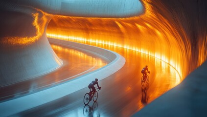 Poster - Cyclists in a Futuristic Tunnel