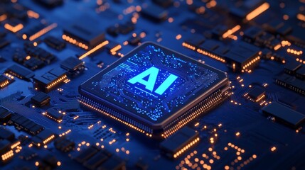 Ai technology circuit board with glowing chipset design