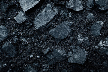 Wall Mural - A Close-Up of Gritty, Black Coal: Sharp Contrasts and Deep Textures