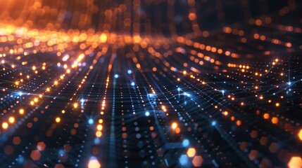 Abstract Digital Network with Glowing Lights