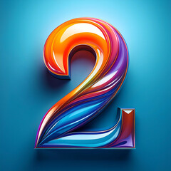  A colorful glossy number -2- on a blue background, representing modern design. _1(5)