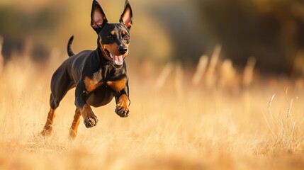 Sticker - A joyful dog running through a golden field, showcasing energy and playfulness.