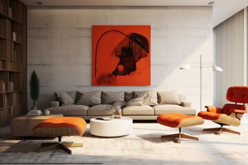 Wall Mural - Modern living room with bright accent arm-chair