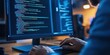 © master1305 - Software developer, coder immersed in coding, working on laptop. Innovation driving forward development of modern digital solutions.