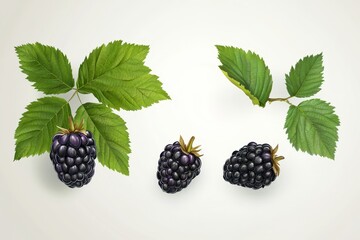 Wall Mural - A fresh blackberry with a stem and leaf, isolated on a transparent background.