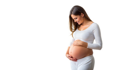 pregnant woman gently holding her belly