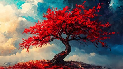 Sticker - Crimson Tree Against a Dramatic Sky