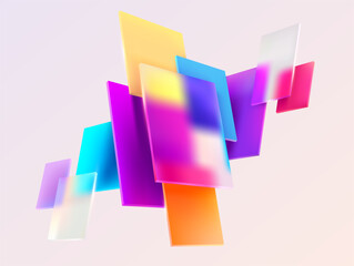 Wall Mural - 3d colorful squares and rectangles in glass morphism style. transparent frame for text with geometri