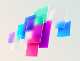 Wall Mural - 3d color squares and rectangles in glass morphism style. transparent frame for text with geometric s