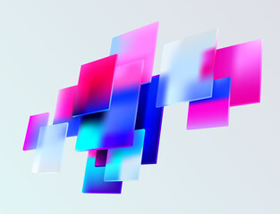 Wall Mural - 3D color squares and rectangles in glass morphism style. Transparent frame for text with geometric shapes.