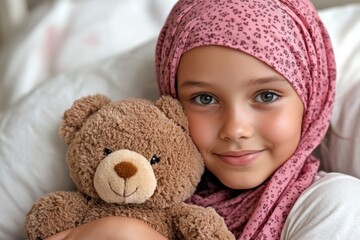 Canvas Print - Young Girl with Teddy Bear