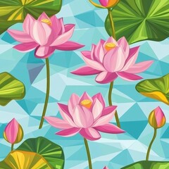 Canvas Print - Modern Illustration with Lotus Flowers and Leaves to be used as a fashion print or a birthday decoration.