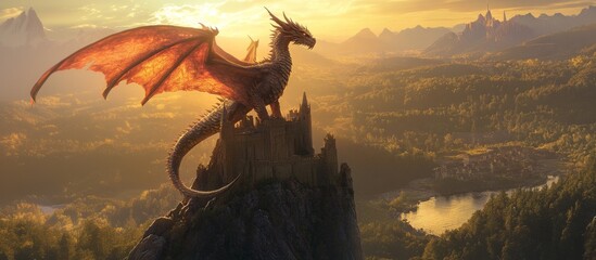 Wall Mural - dragon fantasy fire knight battle