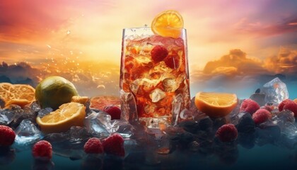 Wall Mural - glass ice with lemon and rass