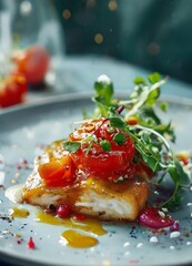 Wall Mural - plate with fish and vegetables on it