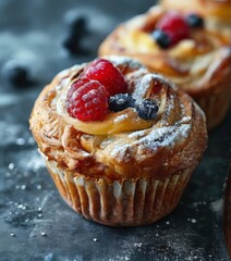 Wall Mural - muffin with fruit and powdered sugar