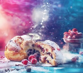 Wall Mural - pastry with powdered sugar and cran powder