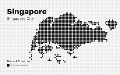 Creative Dotted Map of Singapore with capital Singapore City. Soft Square dots