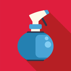 Canvas Print - Blue spray bottle for cleaning and disinfecting with long shadow on red background, flat design icon