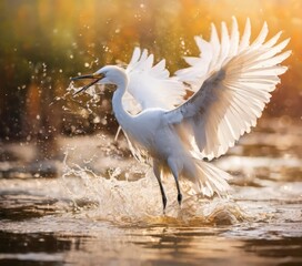 white bird is flying over the water