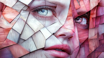 Poster - A woman's face is made up of many different colored pieces, AI