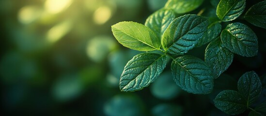 Wall Mural - Close-up of Green Leaves in Sunlight