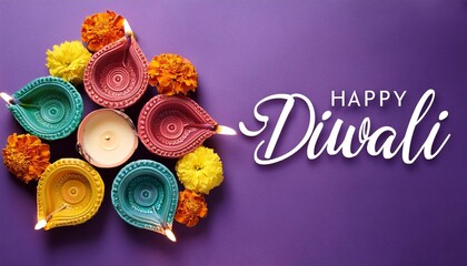 Wall Mural - Happy Diwali Poster with Diya Lamp Poster Design