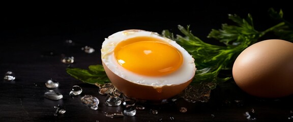 Wall Mural - egg with broken shell and some green leaves