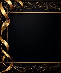 Wall Mural - black background with gold ribbon and frame vector