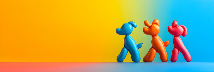 Balloon dogs on a colorful background with ample copy space for text or design