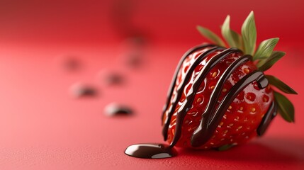 Poster - A chocolate covered strawberry with a red background.