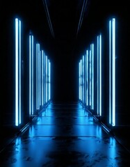 Wall Mural - long corridor with neon lights