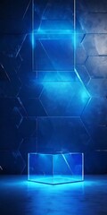 Wall Mural - blue glass cube with glowing light inside