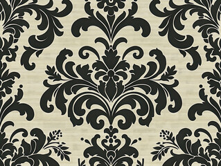 Wall Mural - A black and white floral patterned wallpaper with a gold border. The design is ornate and intricate, with a sense of elegance and sophistication