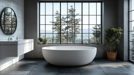 Poster - Modern Bathroom Interior with Large Window