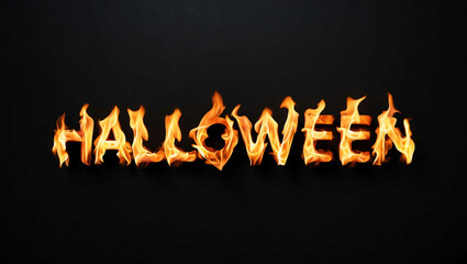 Wall Mural - halloween word made of fire flame on black background