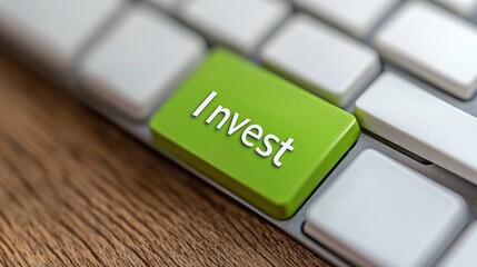 Canvas Print - A close up of a green button on the keyboard that says invest, AI