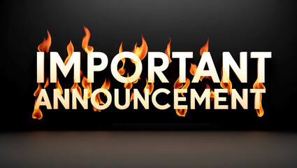 Wall Mural - important announcement word made of fire flame on black background