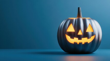 Metallic jack-o'-lantern glowing on a blue background for halloween