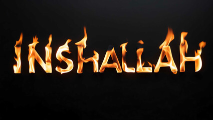 inshallah word made of fire flame on black background